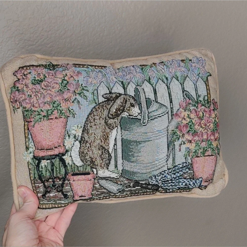 Grannycore Cottagecore Easter Tapestry Bunny Watering‎ Can Floral Pillow